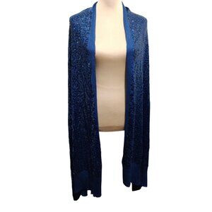 IMAN Navy Blue Sequin Knit Shawl Wrap Scarf Sparkle Formal Evening Glam Long OS